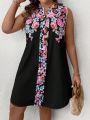 Plus Size Women's Floral Printed Sleeveless Dress