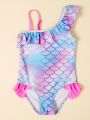 Toddler Girls Fish Scales Ruffle One Piece Swimsuit
