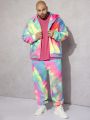 SHEIN Extended Sizes Men Plus Tie Dye Drop Shoulder Hooded Jacket & Pants