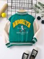 SHEIN Kids HYPEME Young Girl Letter Graphic Striped Trim Colorblock Varsity Jacket