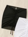 SHEIN Swim Basics 2pcs Pleated Cover Up Skirt Set