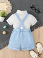 Baby Boy Bow Front Shirt & Suspender Shorts