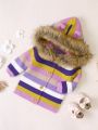 Baby Girls' Hooded Striped Cardigan With Patchwork