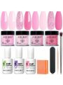 Modelones Dip Powder Nail Kit Starter, 4 Colors Light Hot Pink Glitter Dipping Powder Essential Liquid Set with Base Top Coat Activator French Nail Art Manicure DIY Salon All-in-One Beginner Kit Gift