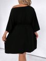SHEIN LUNE Plus Size Women's Irregular Shoulder Batwing Sleeve Dress