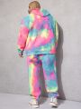 SHEIN Extended Sizes Men Plus Tie Dye Drop Shoulder Hooded Jacket & Pants