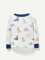 Cozy Cub Baby Boys' Cartoon Dinosaur Printed Color Block Round Neck Pullover Long-sleeve Top And Pants Set