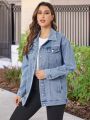 SHEIN LUNE Button Front Denim Jacket With Flap Details