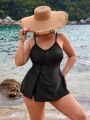 SHEIN Swim Basics Plus Size Solid Color Twist-Front One-Piece Swimsuit