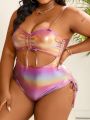 SHEIN Swim SXY Plus Size Women'S Gradient Metallic Fabric One-Piece Swimsuit