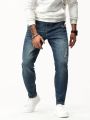 Men Ripped Frayed Bleach Wash Jeans