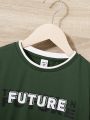 SHEIN Kids EVRYDAY Tween Boy Letter Graphic Contrast Binding Tee