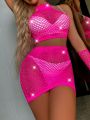 Rhinestone Studded Fishnet Lingerie Set