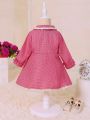 Baby Girls' Fashionable Elegant Bowknot Button Woolen Coat For Autumn And Winter