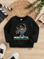 Young Boy Slogan & Cartoon Graphic Drop Shoulder Sweatshirt