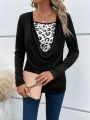 Leopard Print Patchwork Color-Blocking Drop Shoulder Sweatshirt