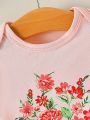 SHEIN 5pcs/Set Girls' Floral Printed Long Sleeve Gift Set For Infants, Winter