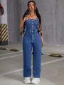 SHEIN ICON Washed Denim Jumpsuit