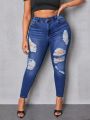 SHEIN ICON Plus Size Women'S Slim Fit Distressed Jeans