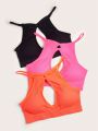 3pcs/Set Women'S Hollow Out Halter Neck Bra