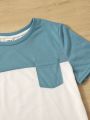 SHEIN Kids EVRYDAY Boys Two Tone Pocket Patched Tee