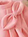 SHEIN Baby Girl Bow Front Lantern Sleeve Fold Pleated Detail Dress