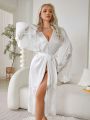 Women's Satin Robe With Lace Edge