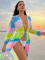 SHEIN Swim Vcay 1pc Women's Tie-Dye Kimono With Drawstring Waist