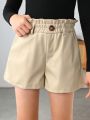 SHEIN Tween Girl Paperbag Waist PU Leather Shorts