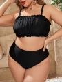 SHEIN Swim Vcay Plus Size Solid Color Swimwear Bikini Top With Thin Shoulder Straps