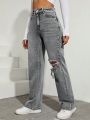 SHEIN Ripped Straight Leg Jeans