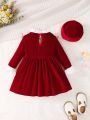 Baby Girl Ruffle Trim Flounce Sleeve Dress & Hat