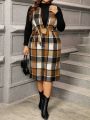 Plus Size Plaid Belted Midi Dress