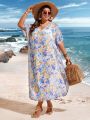 SHEIN Swim Vcay Plus Size Women's Beachwear Romantic Floral Print Cover-Up Dress