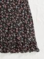 SHEIN WYWH Women's Vacation Style Floral Print Dress With Ruffled Hem And Tie Waist