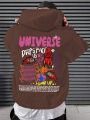 Manfinity Men Plus Slogan & Cartoon Graphic Hoodie