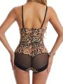 Women's Leopard Print Slimming Bodysuit With Straps