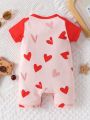 Baby Boy Short Sleeve Love Heart & Tiger Print Romper With Round Neckline And Shorts