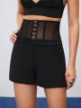 SHEIN BIZwear Women's Lace Spliced High Waisted Shorts