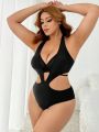 SHEIN Swim SXY Plus Size Women's Hollow Out Halter One-Piece Swimsuit