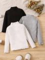 Young Girl 3pcs Mock Neck Lettuce Trim Ribbed Knit Tee