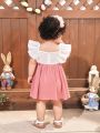 SHEIN Baby Girl's Holiday & Casual Floral Patterned Colorblock Ruffle Hem Dress