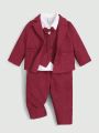 SHEIN Baby Boy Lapel Neck Blazer &Suit Pants & Bow Front Shirt & Waistcoat