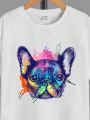 Boys' Casual Cartoon Dog Pattern Short Sleeve T-shirt Suitable For Summer