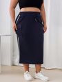 SHEIN Essnce Plus Size Side Striped Flip Pocket Skirt