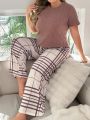 Plus Size Plaid Casual Pajama Set