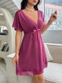 Women's Spliced Lace Bowknot Detail Sleepwear Dress