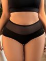 Plus Size High Waist Mesh Insert Triangle Panties