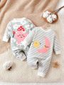 Baby Girl 2pcs Cartoon Graphic Striped & Moon Pattern Jumpsuit