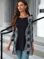 EMERY ROSE Long Sleeve Plaid Pattern Printed T-shirt